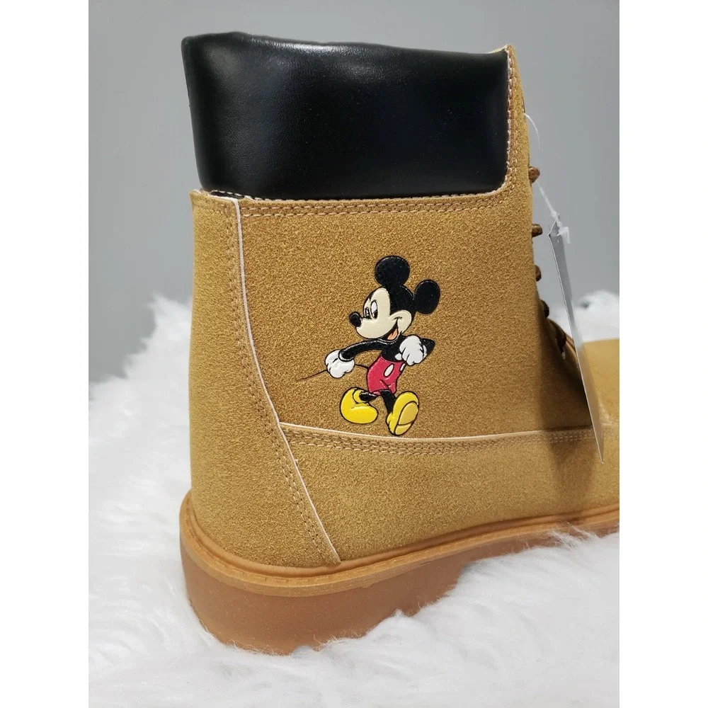 NEW Men's MICKEY MOUSE Lace Up‎ Combat Boots Ankle Tan Size 12 Disney Chukka